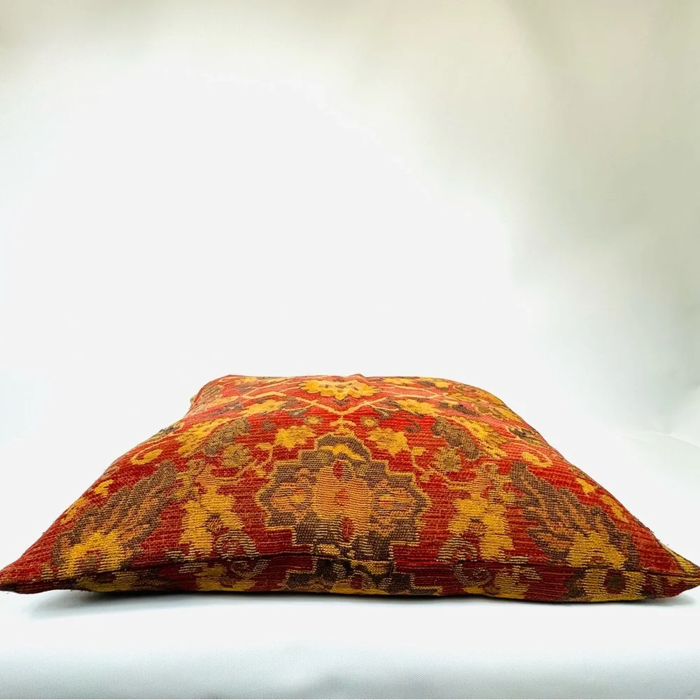 THREE Crate & Barrel double sided 22” tapestry throw pillow covers red gold grn